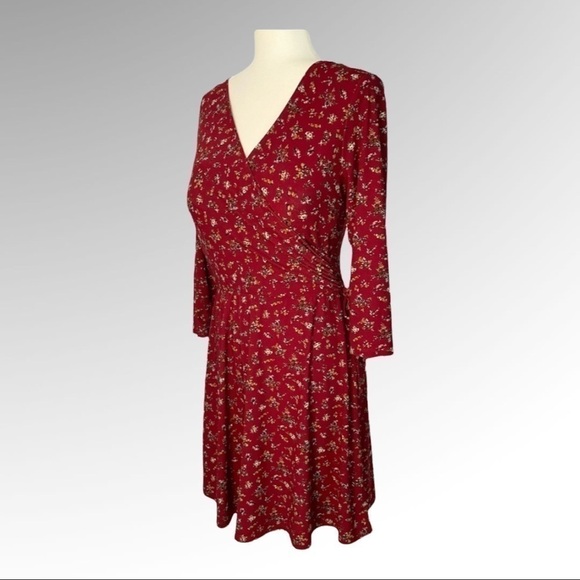AS U Wish Floral MIDI Faux Wrap Dress Red Size L - Picture 1 of 5